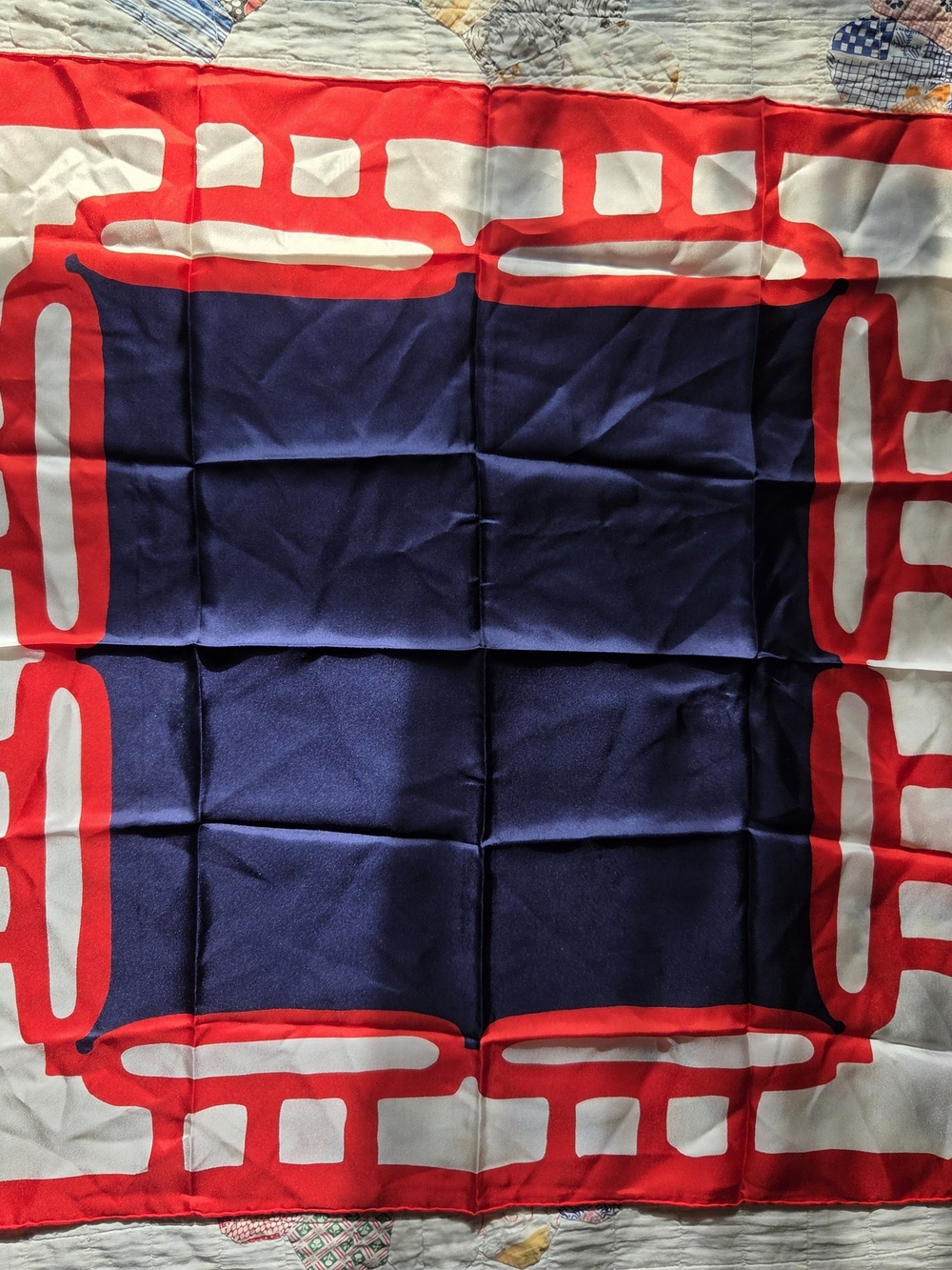 Classic Navy and Red 100% Silk Square Scarf